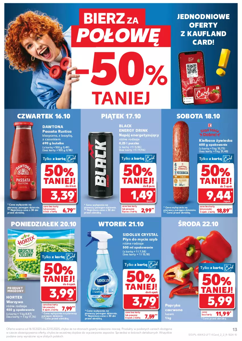 Gazetka promocyjna Kaufland - Gazetka tygodnia - ważna 16.10 do 22.10.2025 - strona 13 - produkty: Bazyl, Dawtona, Hortex, Kiełbasa, Lack, Napój, Papryka, Papryka czerwona, Płyn do mycia, Rust, Sidolux, Warzywa