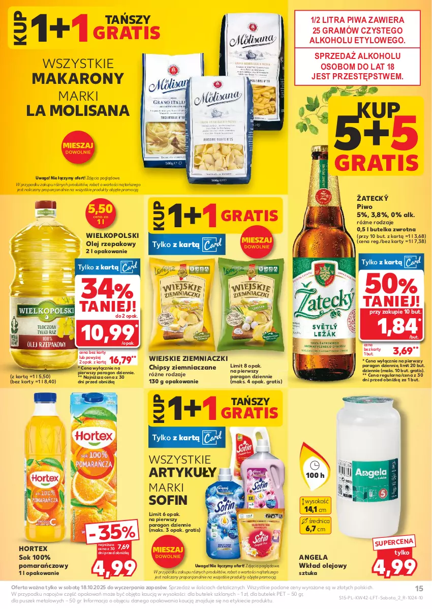 Gazetka promocyjna Kaufland - Gazetka tygodnia - ważna 16.10 do 22.10.2025 - strona 15 - produkty: Chipsy, Gra, Hortex, Isana, Makaron, Olej, Olej rzepakowy, Piwa, Piwo, Por, Sok, Waga, Wkład olejowy