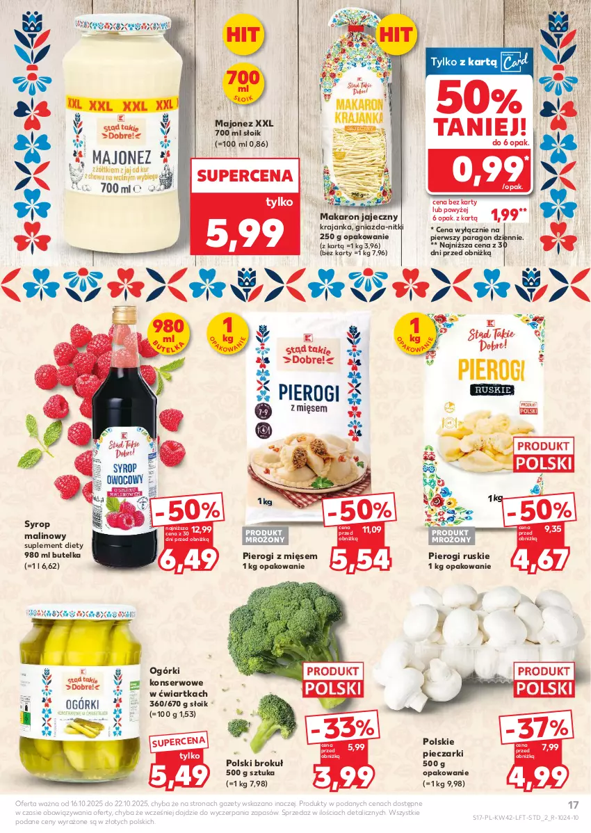 Gazetka promocyjna Kaufland - Gazetka tygodnia - ważna 16.10 do 22.10.2025 - strona 17 - produkty: Majonez, Makaron, Ogórki konserwowe, Piec, Pierogi, Ser, Suplement diety, Syrop