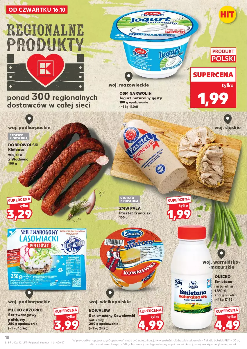 Gazetka promocyjna Kaufland - Gazetka tygodnia - ważna 16.10 do 22.10.2025 - strona 18 - produkty: Jogurt, Jogurt naturalny, Karp, Kiełbasa, Kiełbasa wiejska, Mleko, Pasztet, Ser, Ser twarogowy, Sok