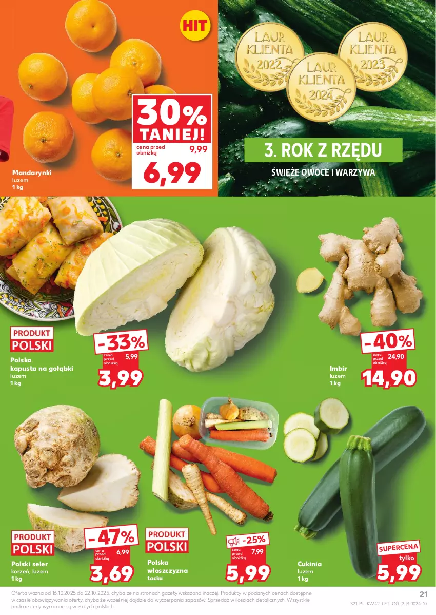Gazetka promocyjna Kaufland - Gazetka tygodnia - ważna 16.10 do 22.10.2025 - strona 21 - produkty: Imbir, Mandarynki, Owoce, Warzywa