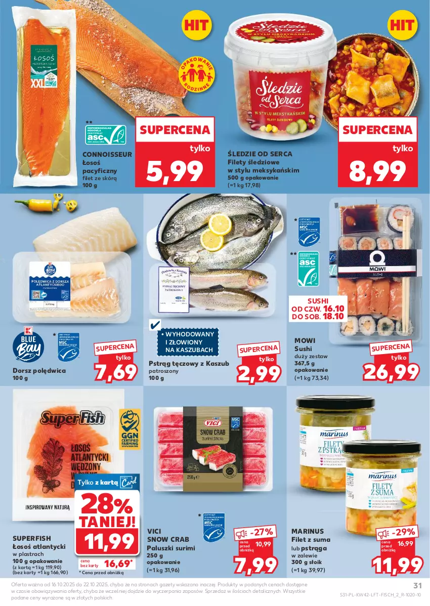Gazetka promocyjna Kaufland - Gazetka tygodnia - ważna 16.10 do 22.10.2025 - strona 31 - produkty: Dorsz, Filet z suma, Polędwica, Pstrąg, Pstrąg tęczowy, Ser, Surimi, Sushi