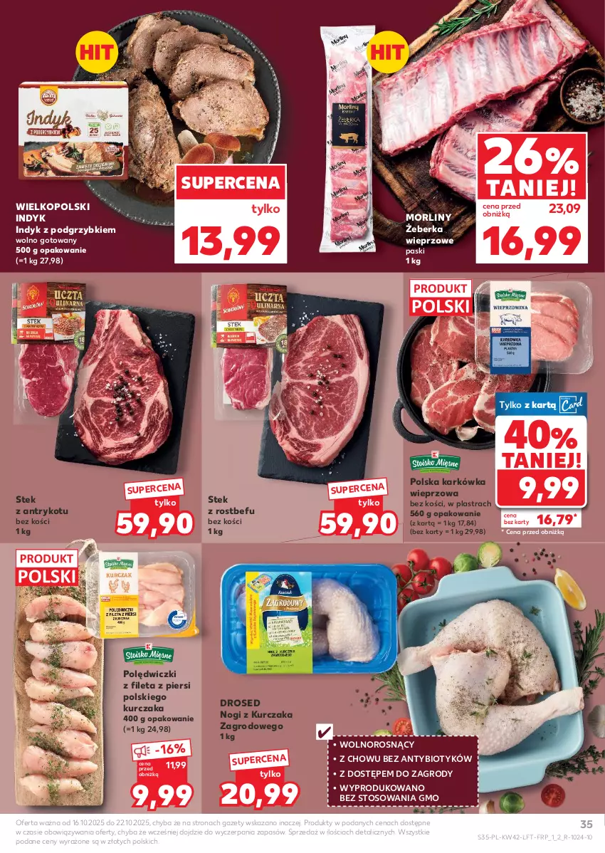 Gazetka promocyjna Kaufland - Gazetka tygodnia - ważna 16.10 do 22.10.2025 - strona 35 - produkty: Karkówka wieprzowa, Kurczak, Morliny, Podgrzybki, Rostbef, Stek