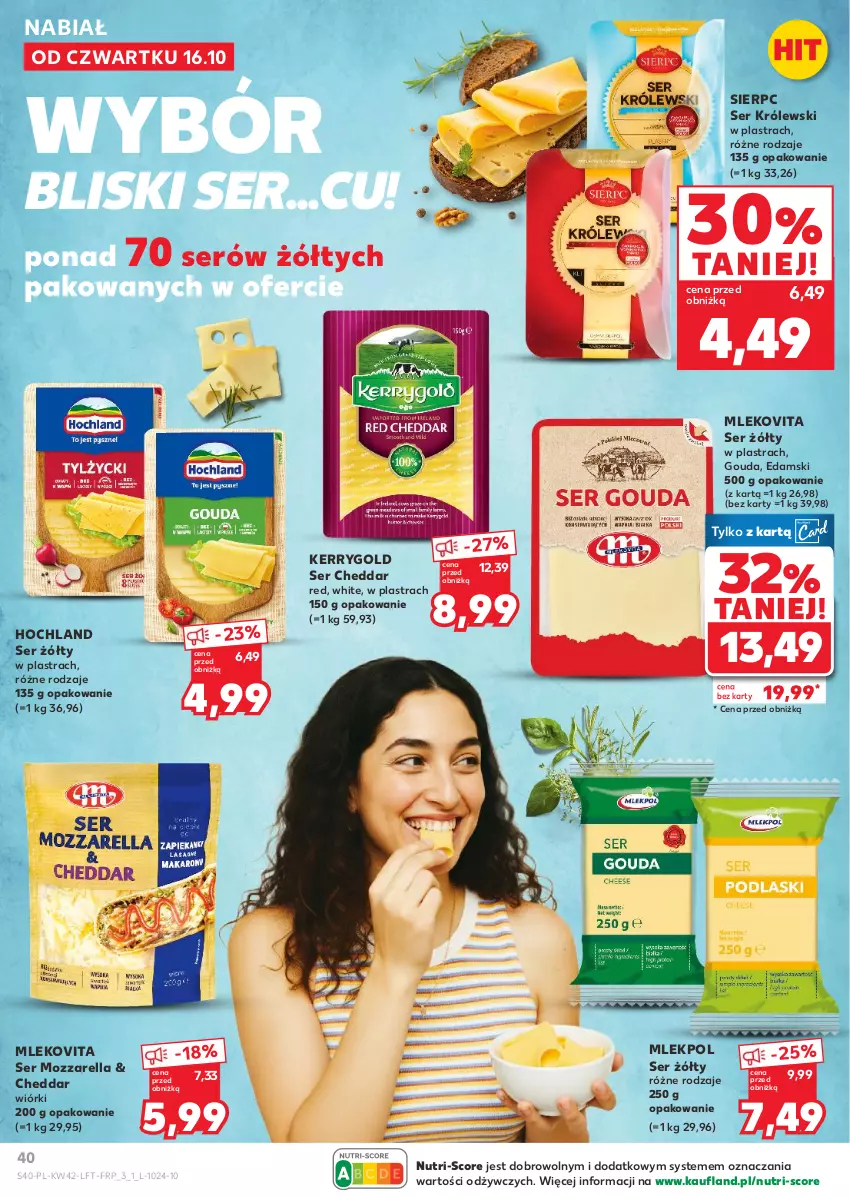 Gazetka promocyjna Kaufland - Gazetka tygodnia - ważna 16.10 do 22.10.2025 - strona 40 - produkty: Cheddar, Edam, Gouda, Hochland, Królewski, Mleko, Mlekovita, Mozzarella, Ser