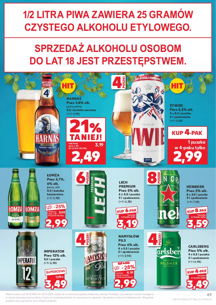 Gazetka promocyjna Kaufland - Gazetka tygodnia - ważna 16.10 do 22.10.2025 - strona 49 - produkty: Carlsberg, Gra, Harnaś, Heineken, Lech Premium, Namysłów, Piwa, Piwo