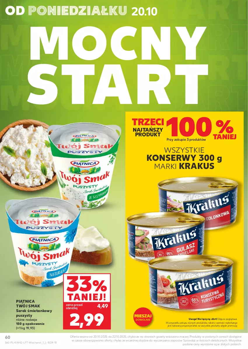 Gazetka promocyjna Kaufland - Gazetka tygodnia - ważna 16.10 do 22.10.2025 - strona 60 - produkty: Krakus, Piątnica, Por, Ser, Serek, Twój Smak, Waga