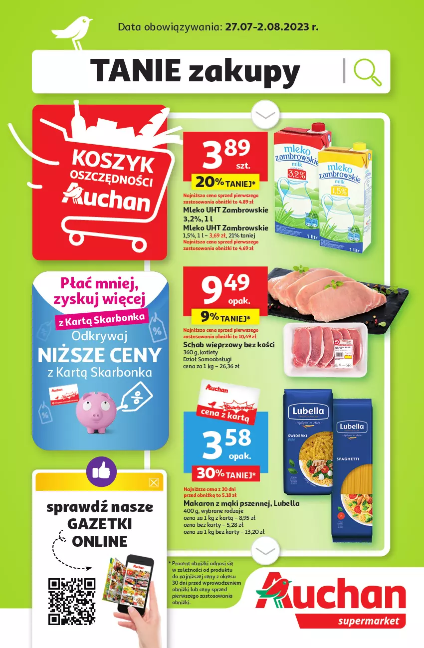 Gazetka promocyjna Auchan - Gazetka Tanie Zakupy Supermarket Auchan - ważna 27.07 do 02.08.2023 - strona 1 - produkty: Bell, Bella, Lubella, Mleko