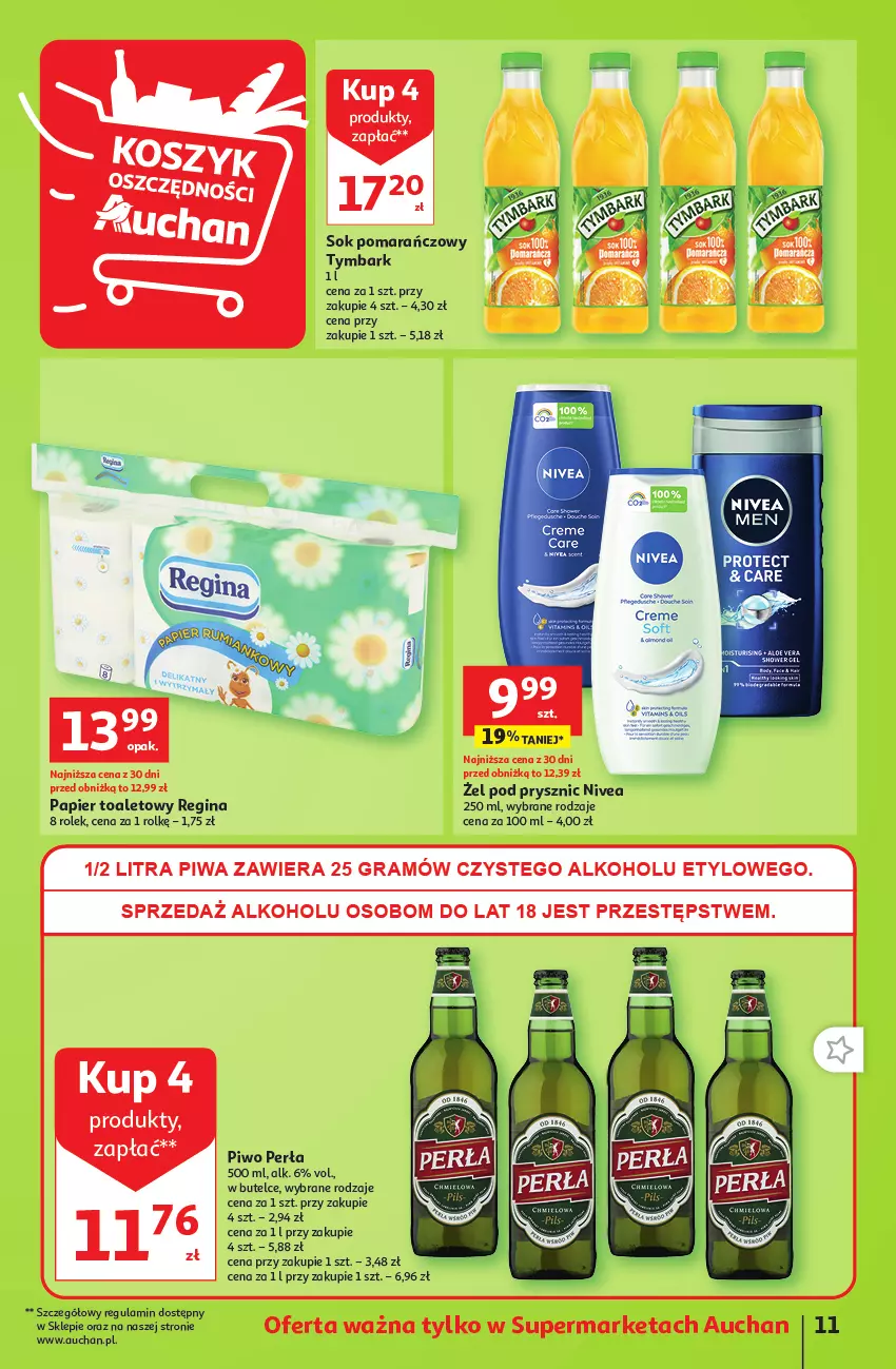 Gazetka promocyjna Auchan - Gazetka Tanie Zakupy Supermarket Auchan - ważna 27.07 do 02.08.2023 - strona 11 - produkty: Gin, Nivea, Papier, Papier toaletowy, Perła, Piwo, Sok, Sok pomarańczowy, Tymbark