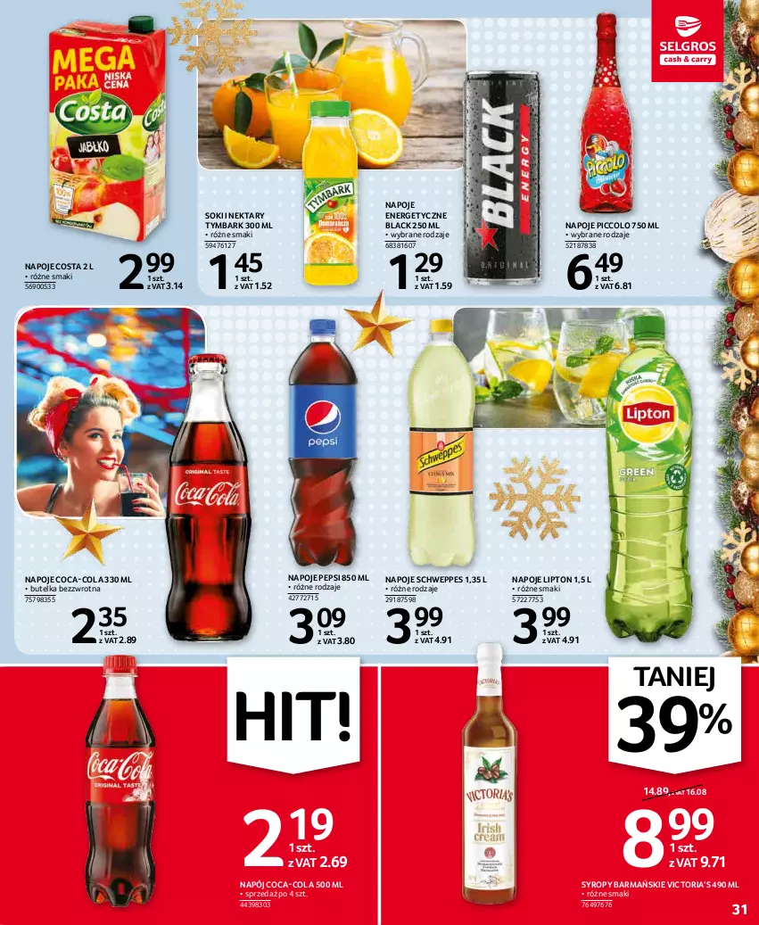 Gazetka promocyjna Selgros - Boże Narodzenie 2021 - ważna 16.12 do 24.12.2021 - strona 31 - produkty: Coca-Cola, Lack, Lipton, Napój, Napoje, Nektar, Pepsi, Schweppes, Sok, Syrop, Syropy, Tymbark