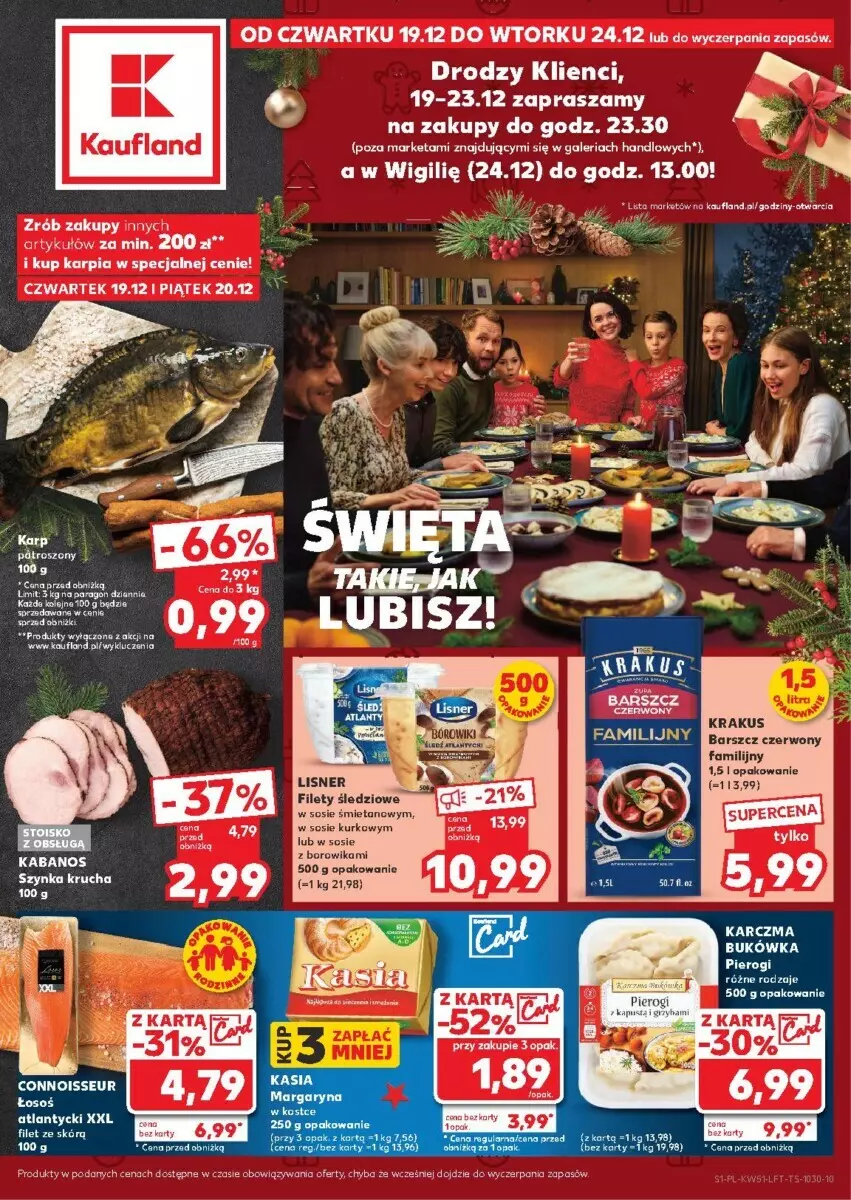 Gazetka promocyjna Kaufland - ważna 19.12 do 24.12.2024 - strona 1 - produkty: Fa, Kabanos, Karp, Krakus, LG, Lisner, Sos, Szynka