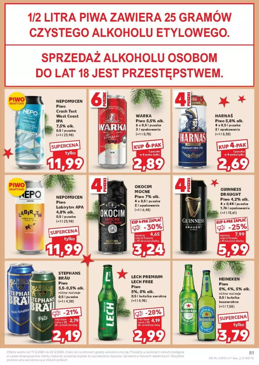 Gazetka promocyjna Kaufland - ważna 19.12 do 24.12.2024 - strona 81 - produkty: Harnaś, Heineken, Koc, Lech Premium, Okocim, Piwo, Warka