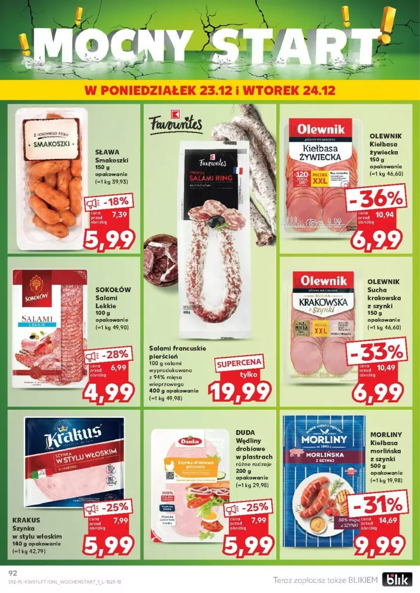 Gazetka promocyjna Kaufland - ważna 19.12 do 24.12.2024 - strona 93 - produkty: Cień, Duda, Kiełbasa, Kosz, Krakus, LG, Morliny, Olewnik, Salami, Sok, Sokołów, Szynka