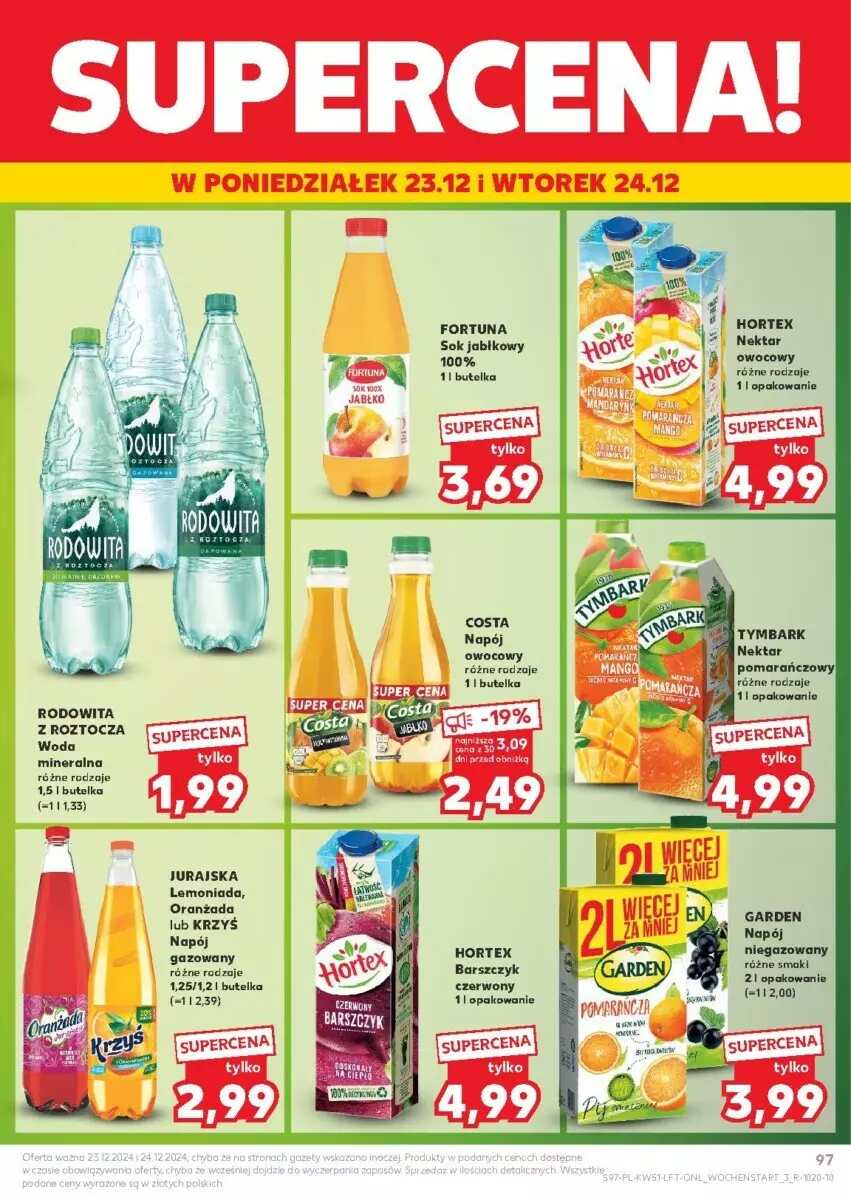 Gazetka promocyjna Kaufland - ważna 19.12 do 24.12.2024 - strona 98 - produkty: Fortuna, Hortex, Lemoniada, Napój, Napój gazowany, Oranżada, Sok, Sok jabłkowy, Woda, Woda mineralna