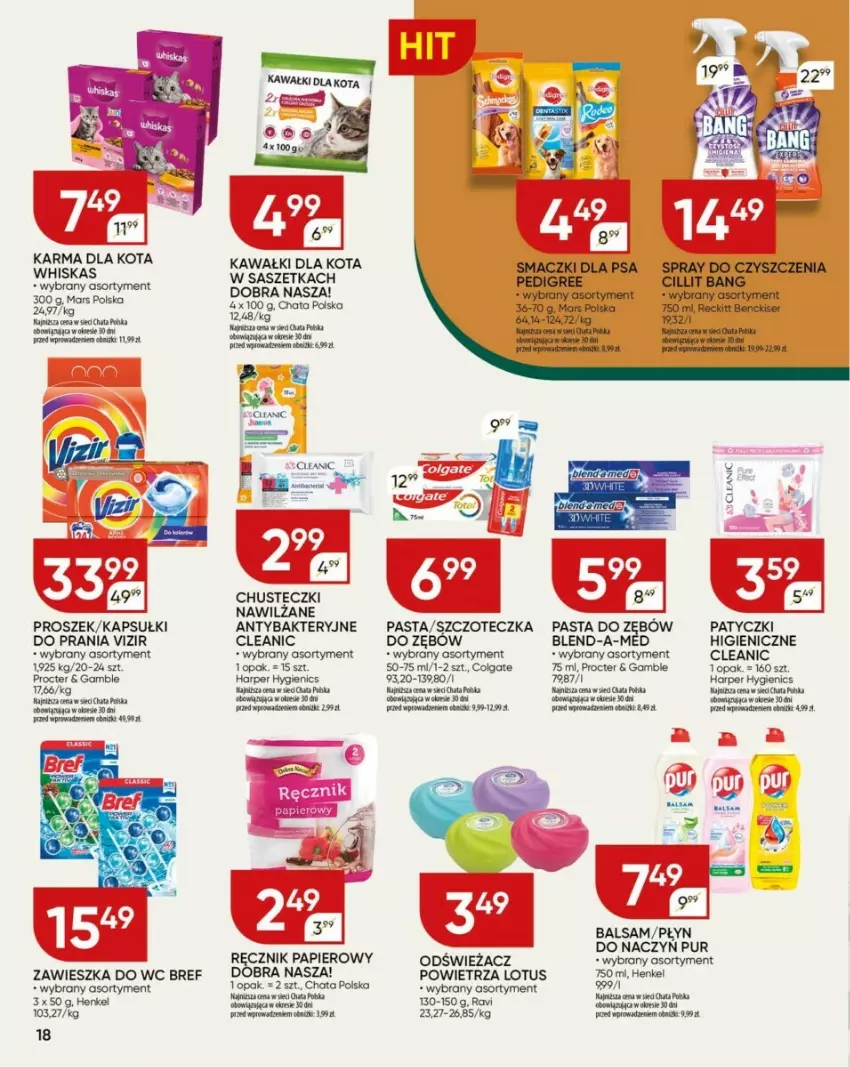 Gazetka promocyjna Chata Polska - ważna 16.12 do 24.12.2024 - strona 10 - produkty: Blend-a-Med, Bref, Chusteczki, Cleanic, Colgate, Kawa, LG, NBA, Papier, Pasta do zębów, Pur, Ręcznik, Szczoteczka, Top, Vizir, Whiskas, Zawieszka do wc