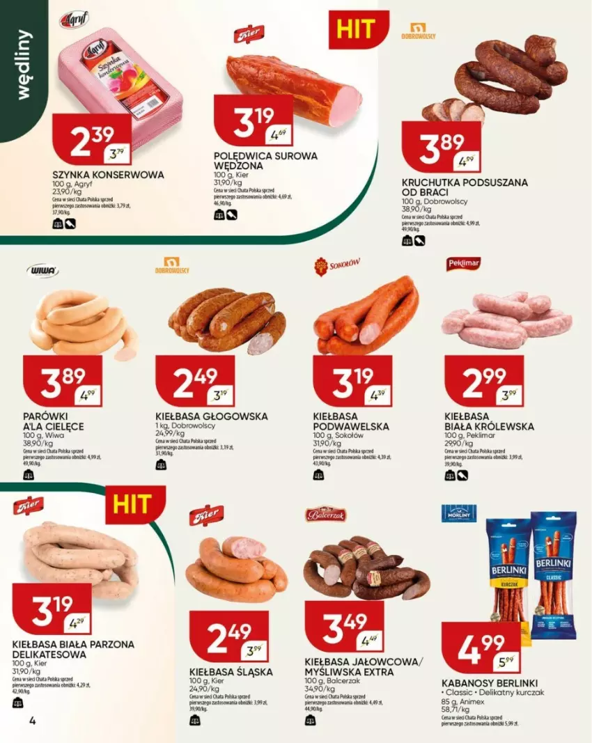 Gazetka promocyjna Chata Polska - ważna 16.12 do 24.12.2024 - strona 15 - produkty: Berlinki, Kabanos, Kiełbasa, Kiełbasa biała, Kiełbasa śląska, Kurczak, Parówki, Por, Ser