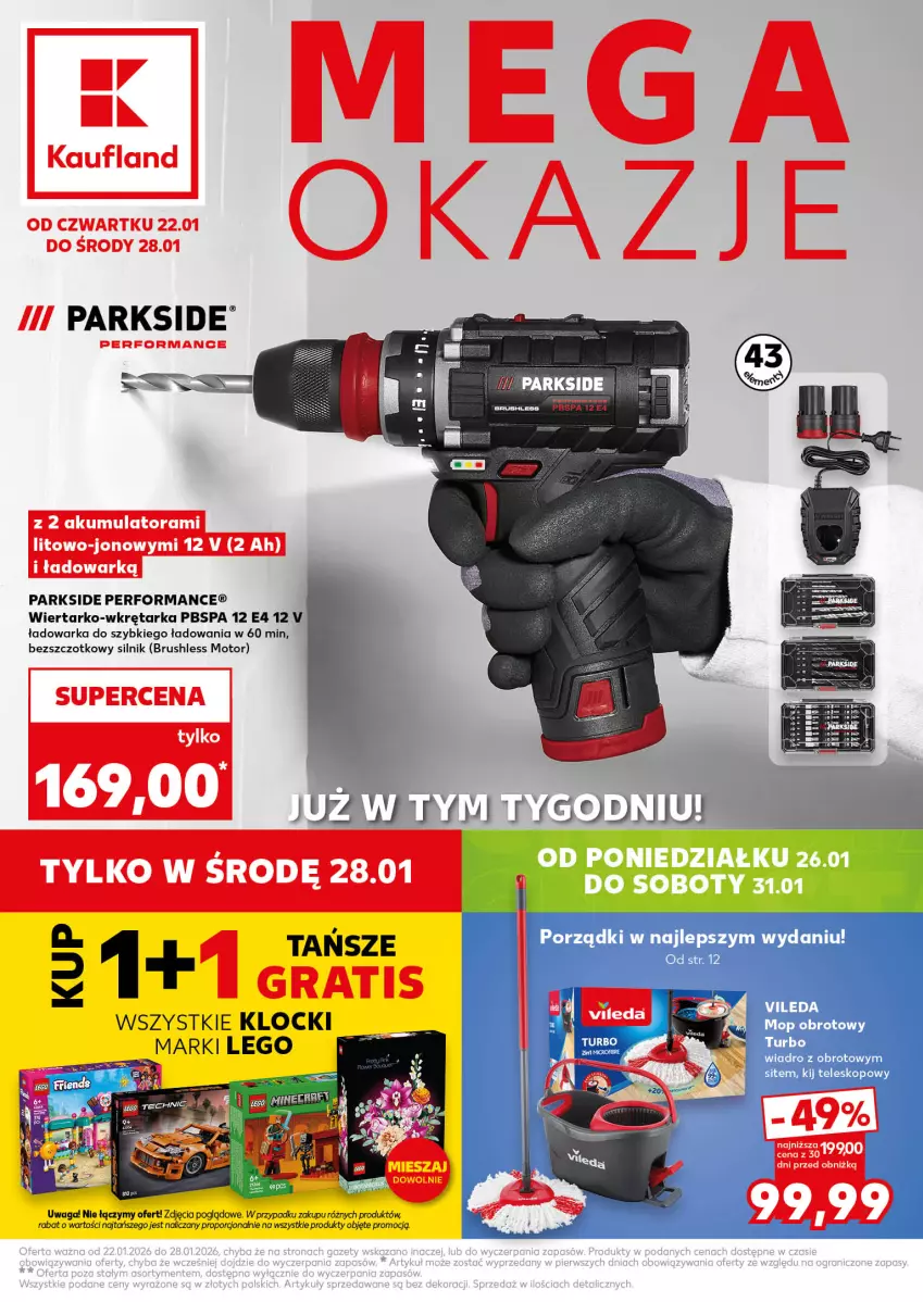 Gazetka promocyjna Kaufland - Kaufland - ważna 22.01 do 28.01.2026 - strona 1 - produkty: Klocki, LEGO, Mop, Parkside, Por, Tarka, Teleskop, Vileda, Waga, Warka, Wiadro, Wkręt, Wkrętarka