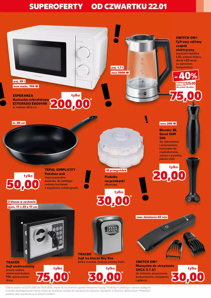 Gazetka promocyjna Kaufland - Kaufland - ważna 22.01 do 28.01.2026 - strona 5 - produkty: Acer, Blender, Cień, Czajnik, Czajnik elektryczny, Drzwi, Fa, Kuchenka mikrofalowa, Maszynka, Patelnia, Pudełko, Sejf, Simplic, Sok, Szynka, Talerz, Tefal