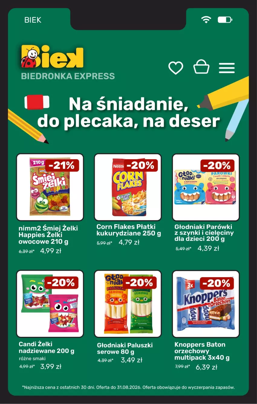 Gazetka promocyjna Biedronka - BIEK - ważna 28.08 do 04.09.2026 - strona 11 - produkty: Baton, Corn flakes, Deser, Dzieci, Knoppers, Nimm2, Parówki, Plecak, Ser