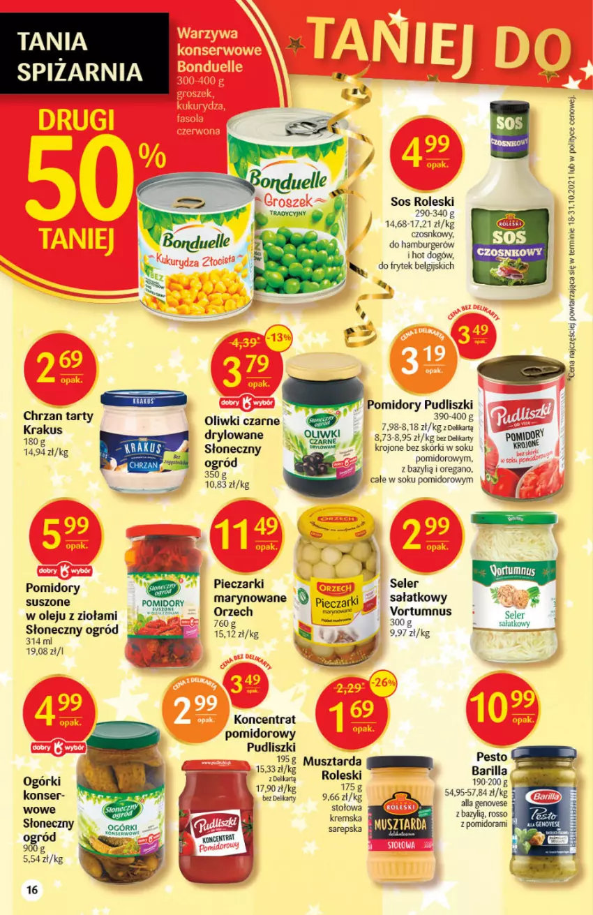 Gazetka promocyjna Delikatesy Centrum - Gazetka DC51 n. fresh - ważna 27.12.2021 do 03.01.2022 - strona 16 - produkty: Barilla, Bazyl, Burger, Chrzan, Hamburger, Hot dog, Koncentrat pomidorowy, Krakus, LG, Mus, Musztarda, Ogród, Olej, Oliwki, Oliwki czarne, Pesto, Piec, Pomidory, Pudliszki, Sałat, Ser, Sok, Sos, Suszone pomidory