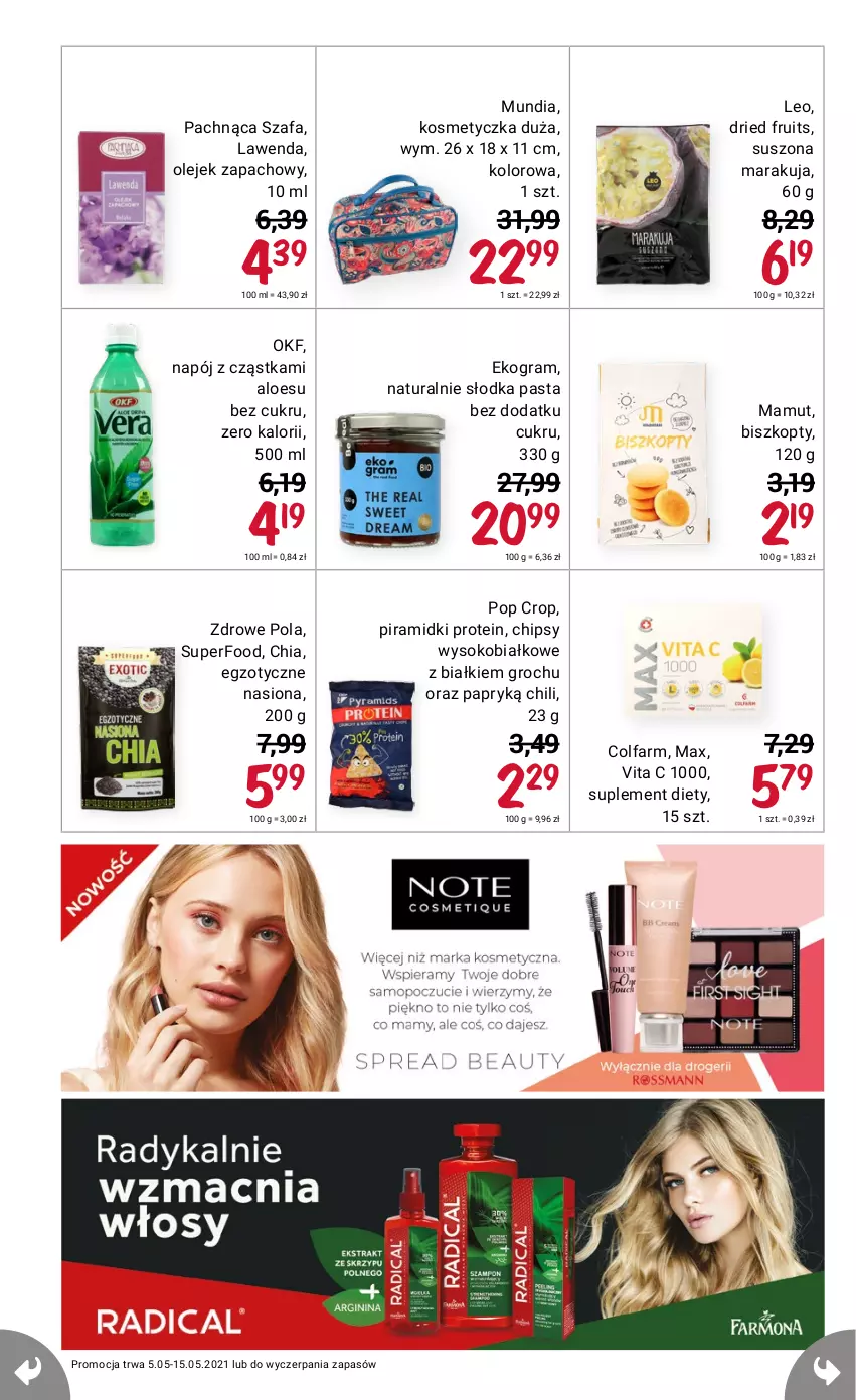 Gazetka promocyjna Rossmann - Maj - ważna 05.05 do 15.05.2021 - strona 14 - produkty: Biszkopty, Chia, Chipsy, Fa, Gra, Groch, Kosmetyczka, Napój, Olej, Sok, Suplement diety, Szafa, Vita C