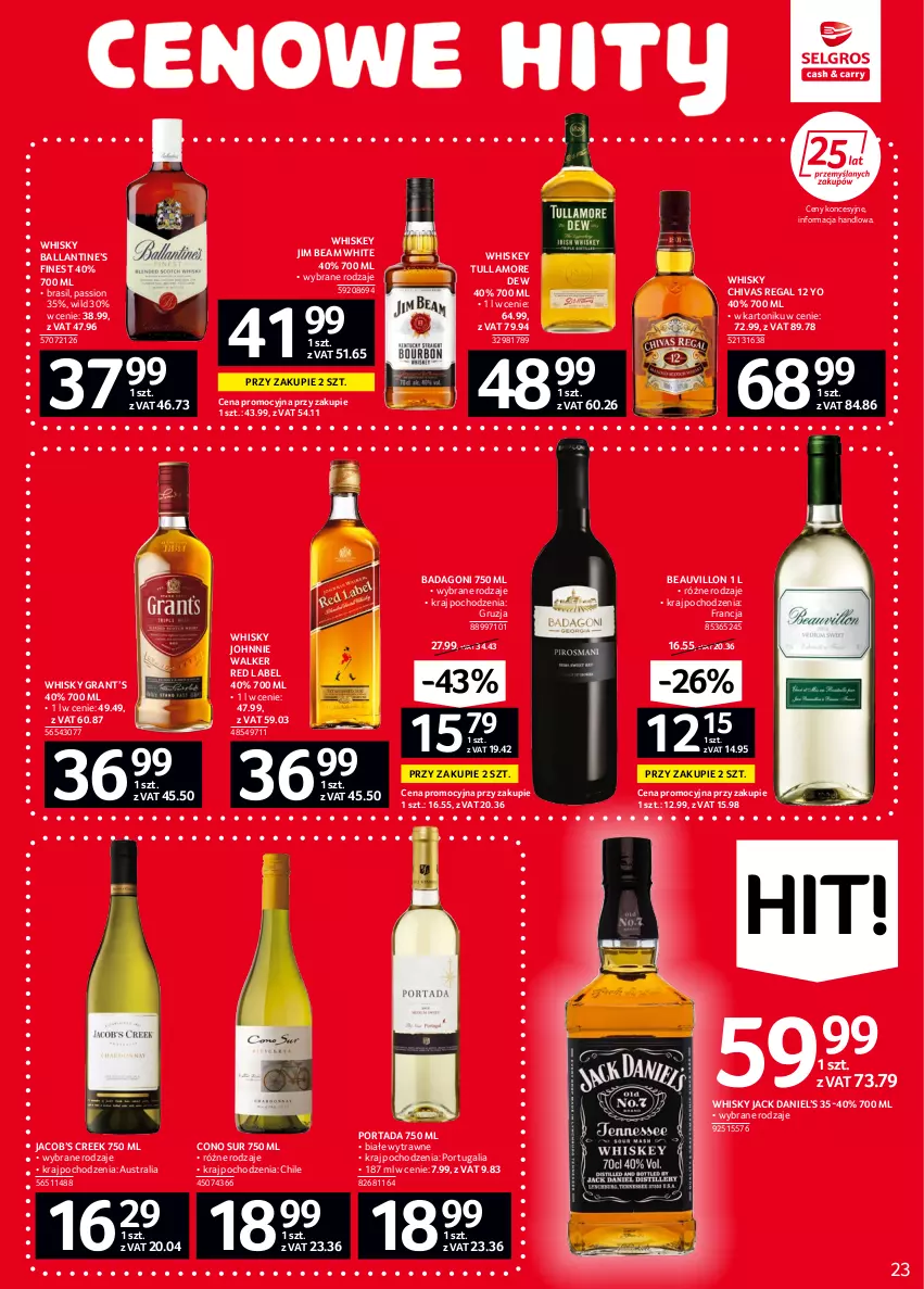 Gazetka promocyjna Selgros - Oferta spożywcza - ważna 02.06 do 14.06.2022 - strona 23 - produkty: Gra, Jim Beam, Johnnie Walker, Por, Portada, Tonik, Tullamore Dew, Whiskey, Whisky