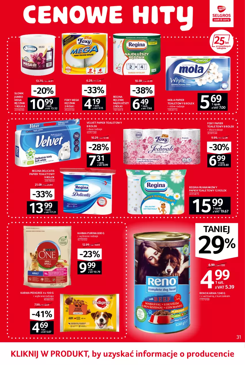 Gazetka promocyjna Selgros - Oferta spożywcza - ważna 02.06 do 14.06.2022 - strona 31 - produkty: Foxy, Gin, Kurczak, Mola, Papier, Papier toaletowy, Pedigree, Pur, Purina, Ręcznik, Rolki, Rum, Velvet