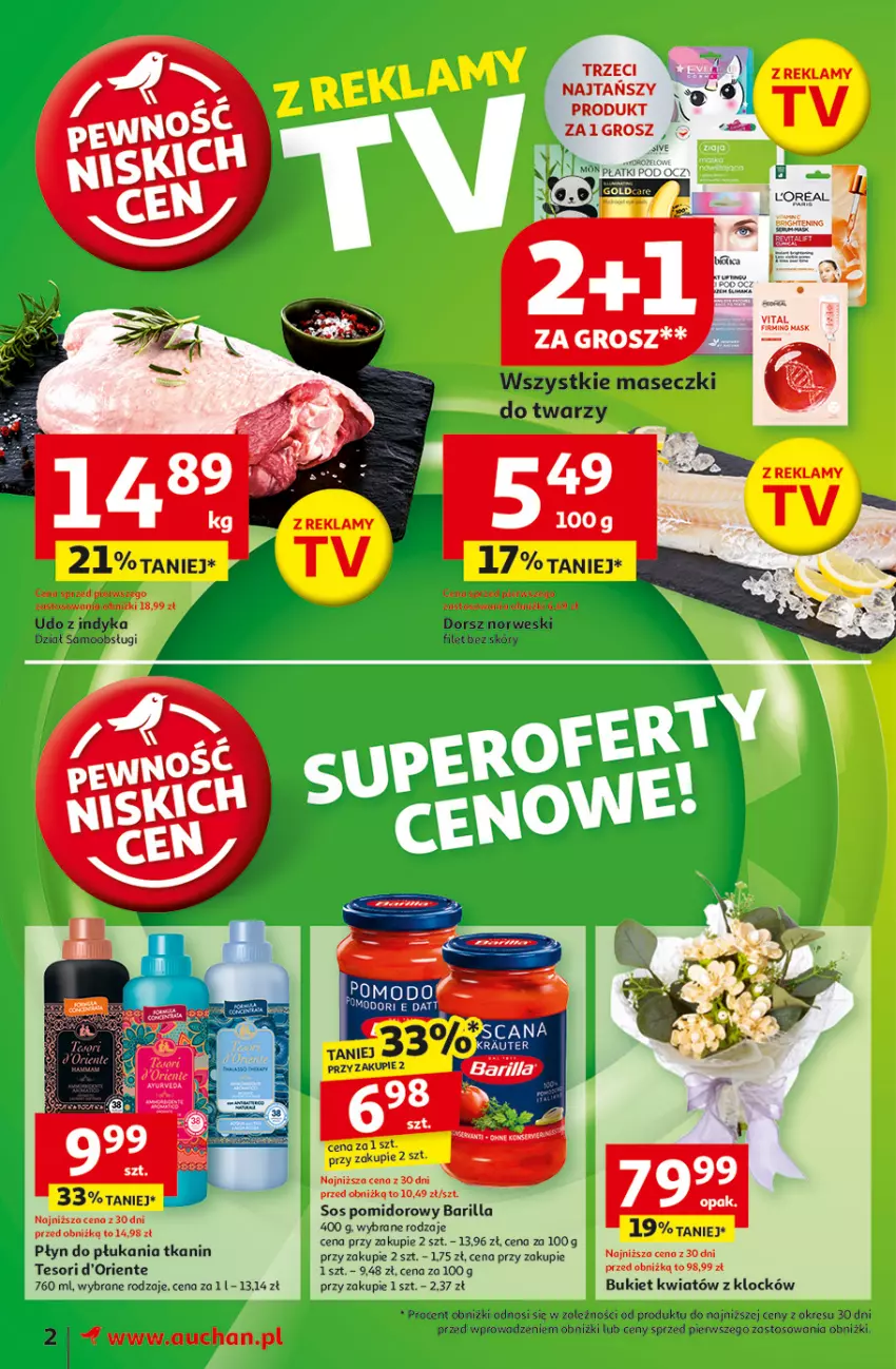 Gazetka promocyjna Auchan - Pewność Niskich Cen Moje - ważna 06.03 do 12.03.2025 - strona 2 - produkty: Barilla, Bukiet, Dorsz, Mus, Płyn do płukania, Sos, Sos pomidorowy