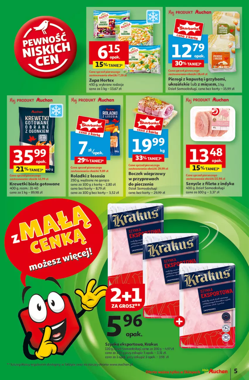 Gazetka promocyjna Auchan - Pewność Niskich Cen Moje - ważna 06.03 do 12.03.2025 - strona 7 - produkty: Boczek, Boczek wieprzowy, Hortex, Kapustą, Krakus, Krewetki, Piec, Pierogi, Por, Sos, Sport, Szynka, Zupa