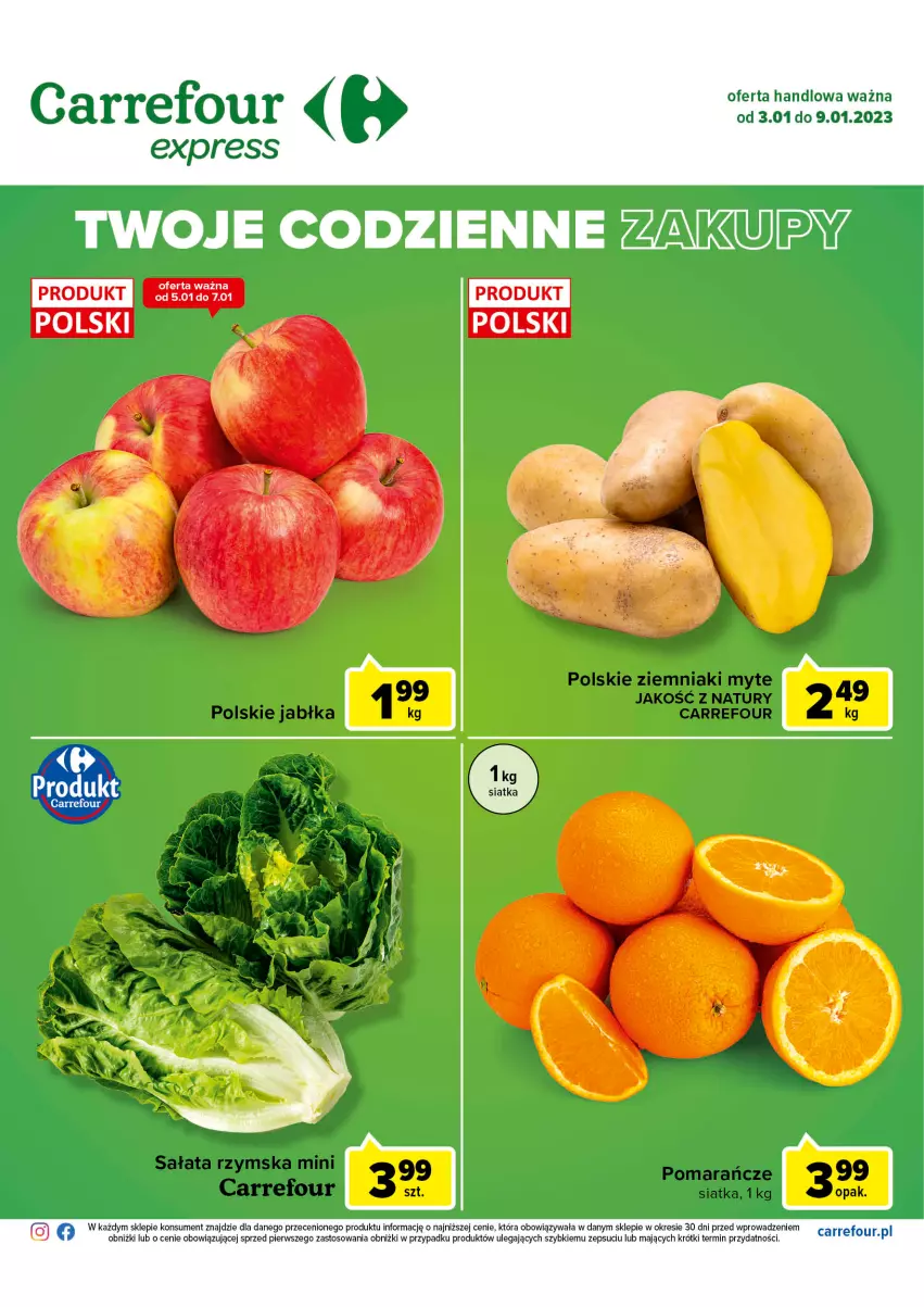 Gazetka promocyjna Carrefour - Gazetka Express - ważna 03.01 do 09.01.2023 - strona 1 - produkty: Pomarańcze, Sałat, Siatka, Ziemniaki