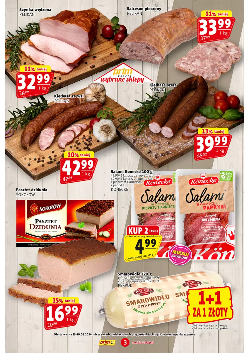 Gazetka promocyjna Prim Market - ważna 13.06 do 19.06.2024 - strona 3 - produkty: Pasztet, Pekpol, Piec, Pieprz, Salami, Salceson, Sok, Sokołów, Szynka