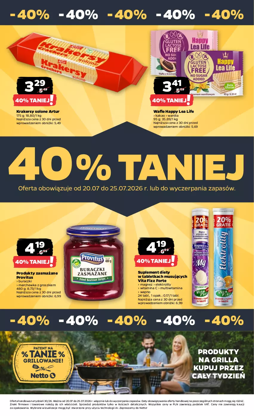 Gazetka promocyjna Netto - Od Poniedziałku - ważna 20.07 do 25.07.2026 - strona 32 - produkty: Artur, Buraczki, Grill, Kakao, Krakersy, Magnez, Marchewka, Mus, Suplement diety, Tablet, Wafle