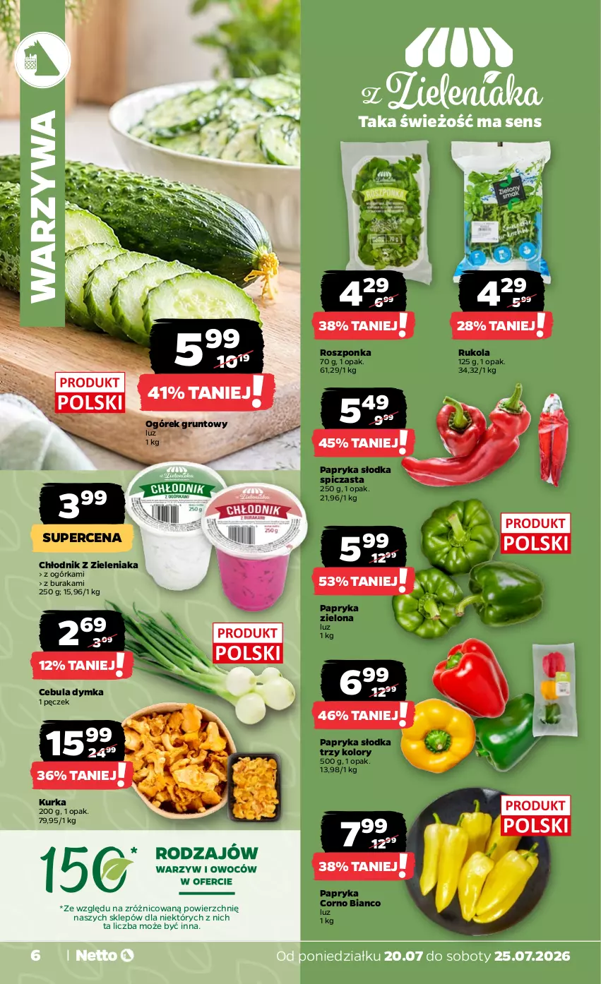 Gazetka promocyjna Netto - Od Poniedziałku - ważna 20.07 do 25.07.2026 - strona 6 - produkty: Cebula, Grunt, Ogórek, Papryka, Papryka słodka, Roszponka, Rukola, Warzywa