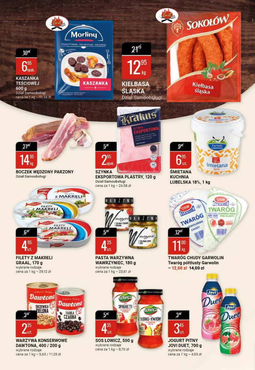 Gazetka promocyjna Bi1 - Smaki lata - ważna 30.06 do 06.07.2021 - strona 4 - produkty: Boczek, Dawtona, Gra, Graal, Jogurt, Jogurt pitny, Kasza, Kaszanka, Kuchnia, Pasta warzywna, Por, Ser, Sos, Spaghetti, Sport, Szynka, Twaróg, Twaróg chudy, Twaróg półtłusty, Warzywa, Warzywa konserwowe