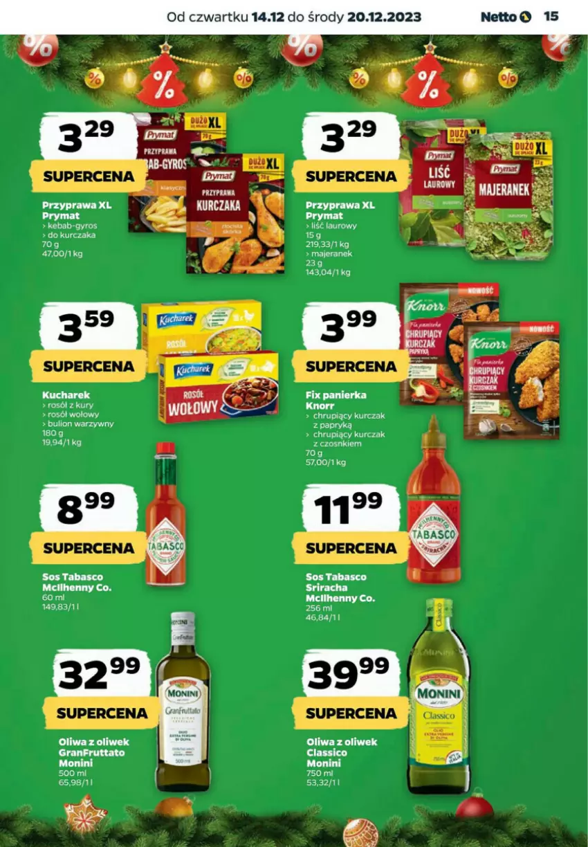 Gazetka promocyjna Netto - ważna 14.12 do 20.12.2023 - strona 7 - produkty: Bulion, Gra, Gyros, Kebab, Kucharek, Kurczak, Laur, Lion, Monini, Oliwa, Oliwa z oliwek, Prymat, Rosół, Sos, Sos tabasco