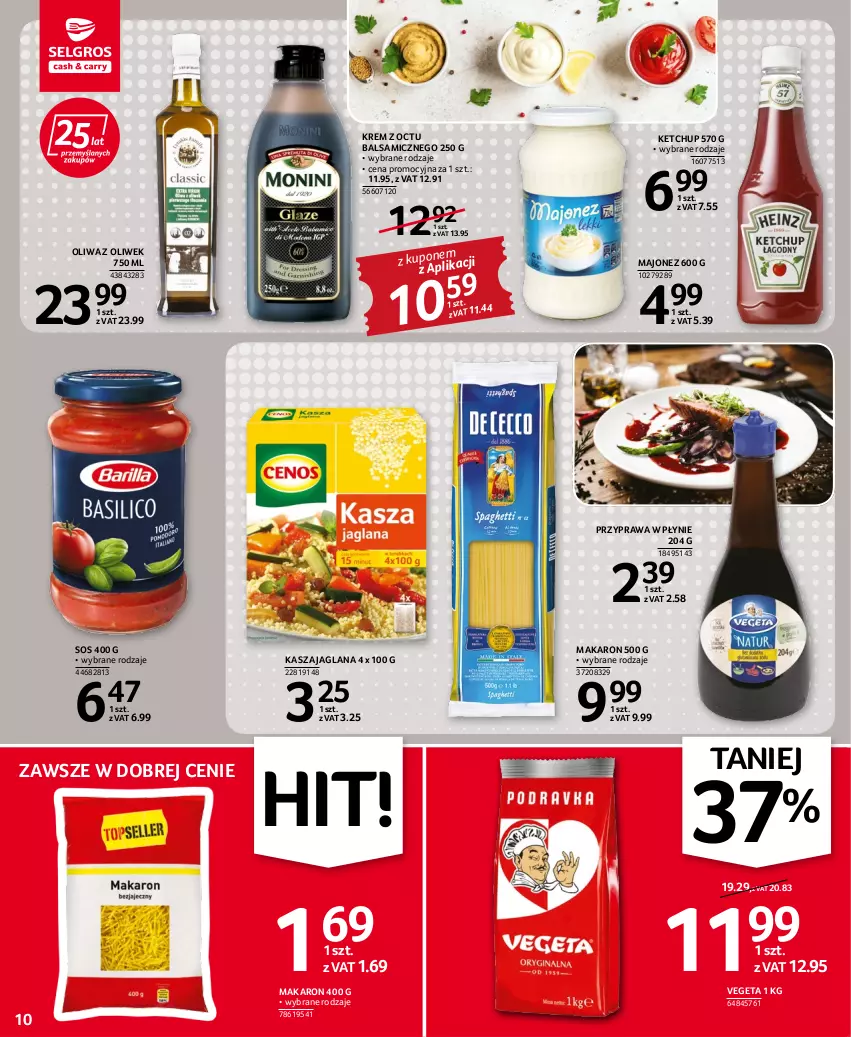 Gazetka promocyjna Selgros - Oferta spożywcza - ważna 25.08 do 07.09.2022 - strona 10 - produkty: Kasza, Kasza jaglana, Ketchup, LANA, Majonez, Makaron, Oliwa, Oliwa z oliwek, Przyprawa w płynie, Sos, Vegeta