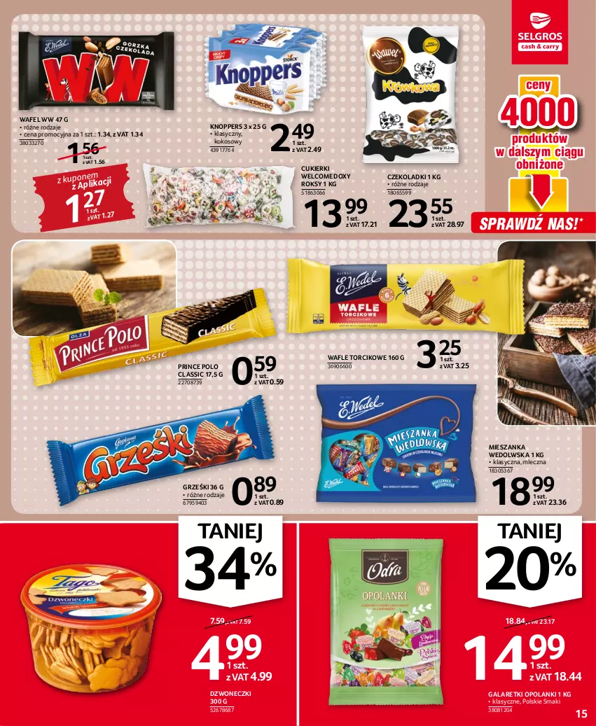 Gazetka promocyjna Selgros - Oferta spożywcza - ważna 25.08 do 07.09.2022 - strona 15 - produkty: Cukier, Cukierki, Gala, Galaretki, Grześki, Knoppers, Kokos, Lanki, Prince Polo, Wafle