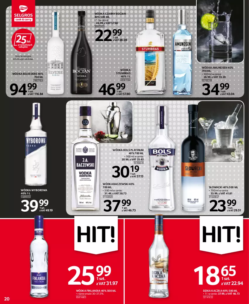 Gazetka promocyjna Selgros - Oferta spożywcza - ważna 25.08 do 07.09.2022 - strona 20 - produkty: Amundsen, Bols, Finlandia, Kaczka, Wódka, Wyborowa