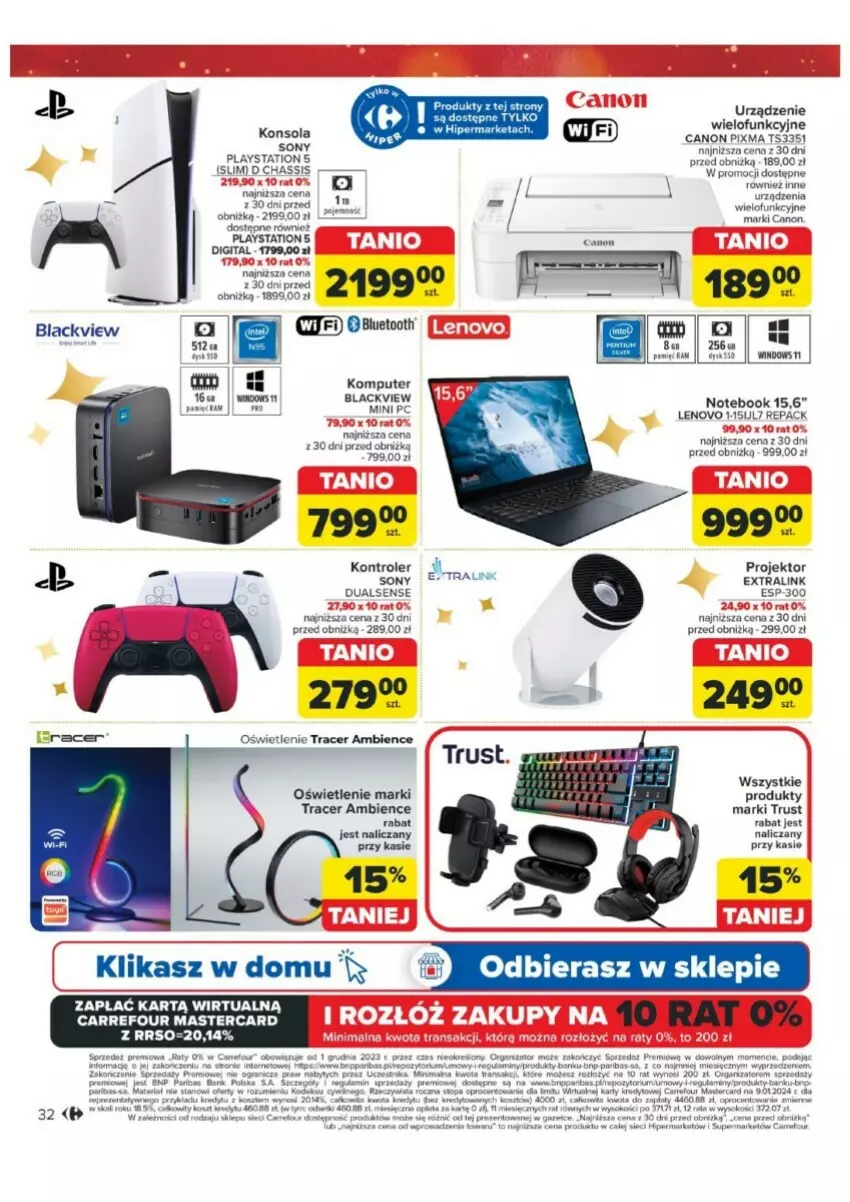 Gazetka promocyjna Carrefour - ważna 03.12 do 24.12.2024 - strona 26 - produkty: Acer, Canon, Komputer, Konsola, Kontroler, Lack, Lenovo, Notebook, PlayStation, PlayStation 5, Por, Rust, Saska, Sony