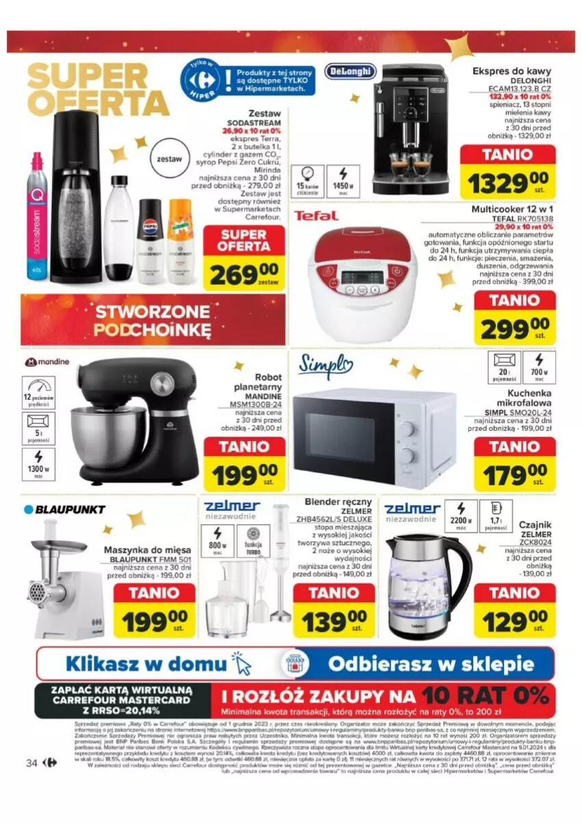 Gazetka promocyjna Carrefour - ważna 03.12 do 24.12.2024 - strona 28 - produkty: Blender, Blender ręczny, Czajnik, Fa, Kuchenka mikrofalowa, Maszynka, Mirinda, Noż, Pepsi, Piec, Robot, Robot planetarny, Sok, Syrop, Szynka, Tefal, Top, Zelmer