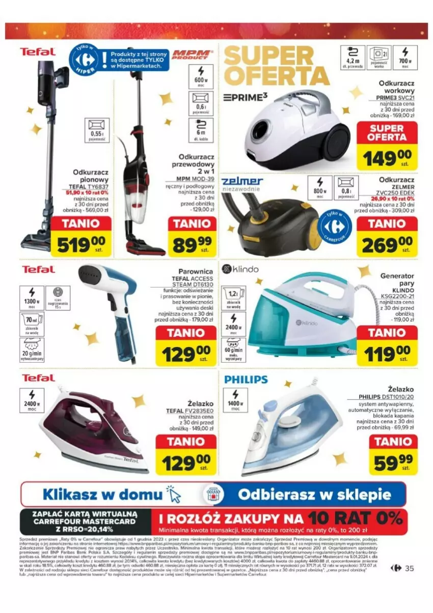 Gazetka promocyjna Carrefour - ważna 03.12 do 24.12.2024 - strona 29 - produkty: Fa, Gra, HP, Kosz, Odkurzacz, Parownica, Philips, Sok, Tefal, Top, Tran, Warka, Zelmer