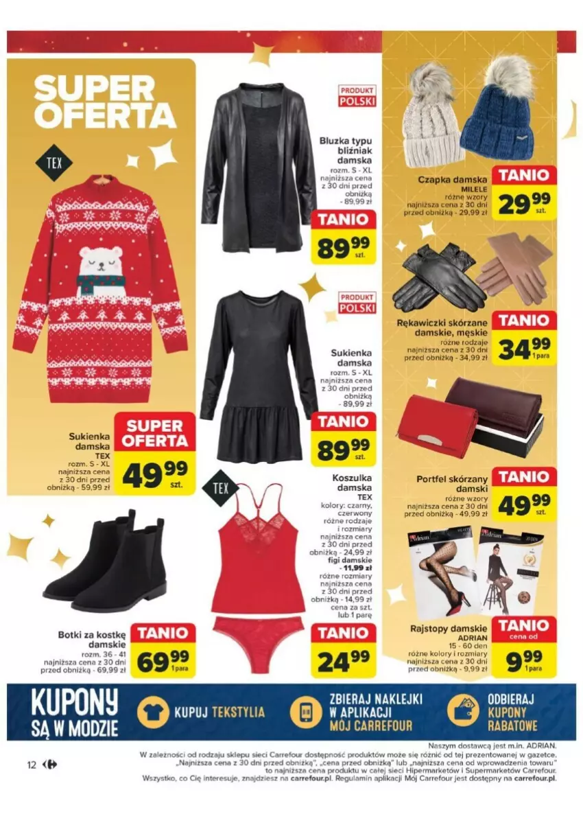 Gazetka promocyjna Carrefour - ważna 03.12 do 24.12.2024 - strona 4 - produkty: Botki, Czapka, Figi, Klej, Kosz, Koszulka, Por, Rajstopy, Sukienka, Top