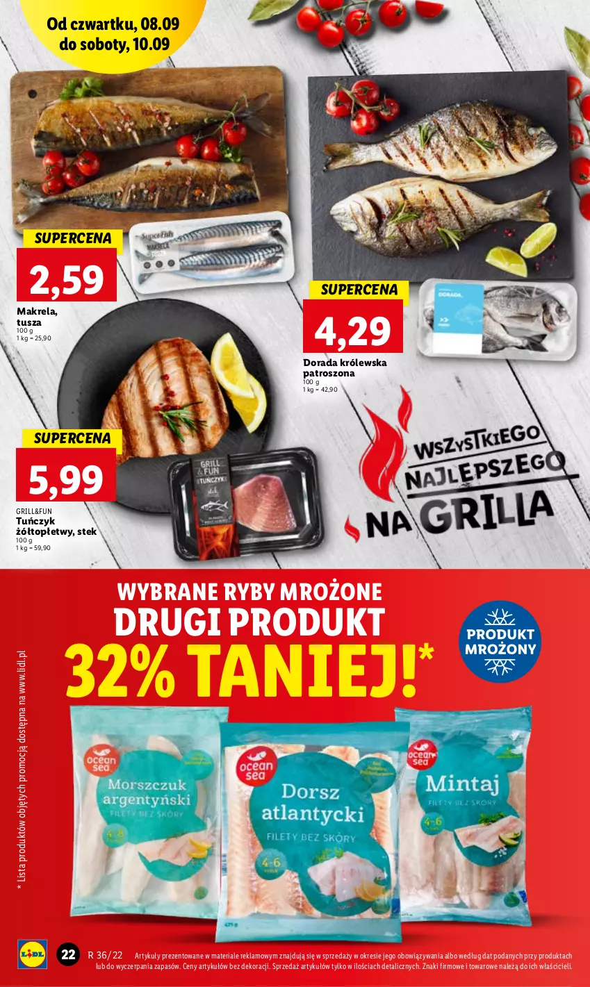 Gazetka promocyjna Lidl - GAZETKA - ważna 08.09 do 10.09.2022 - strona 22 - produkty: Grill, Stek, Top, Tuńczyk, Tusz