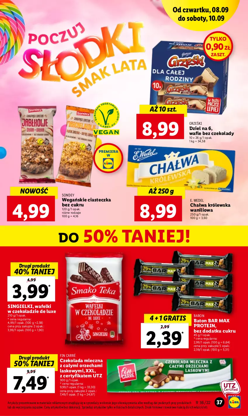 Gazetka promocyjna Lidl - GAZETKA - ważna 08.09 do 10.09.2022 - strona 37 - produkty: Baton, Chałwa, Czekolada, Czekolada mleczna, E. Wedel, Gra, Grześki, Wafle