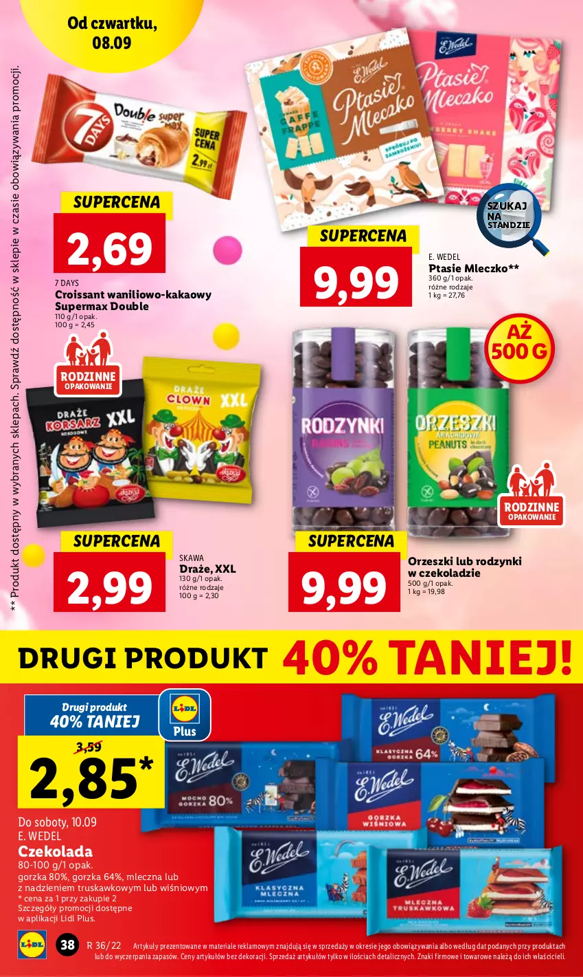 Gazetka promocyjna Lidl - GAZETKA - ważna 08.09 do 10.09.2022 - strona 38 - produkty: 7 Days, Croissant, Czekolada, E. Wedel, Kakao, Kawa, Mleczko, Orzeszki, Ptasie mleczko, Rodzynki