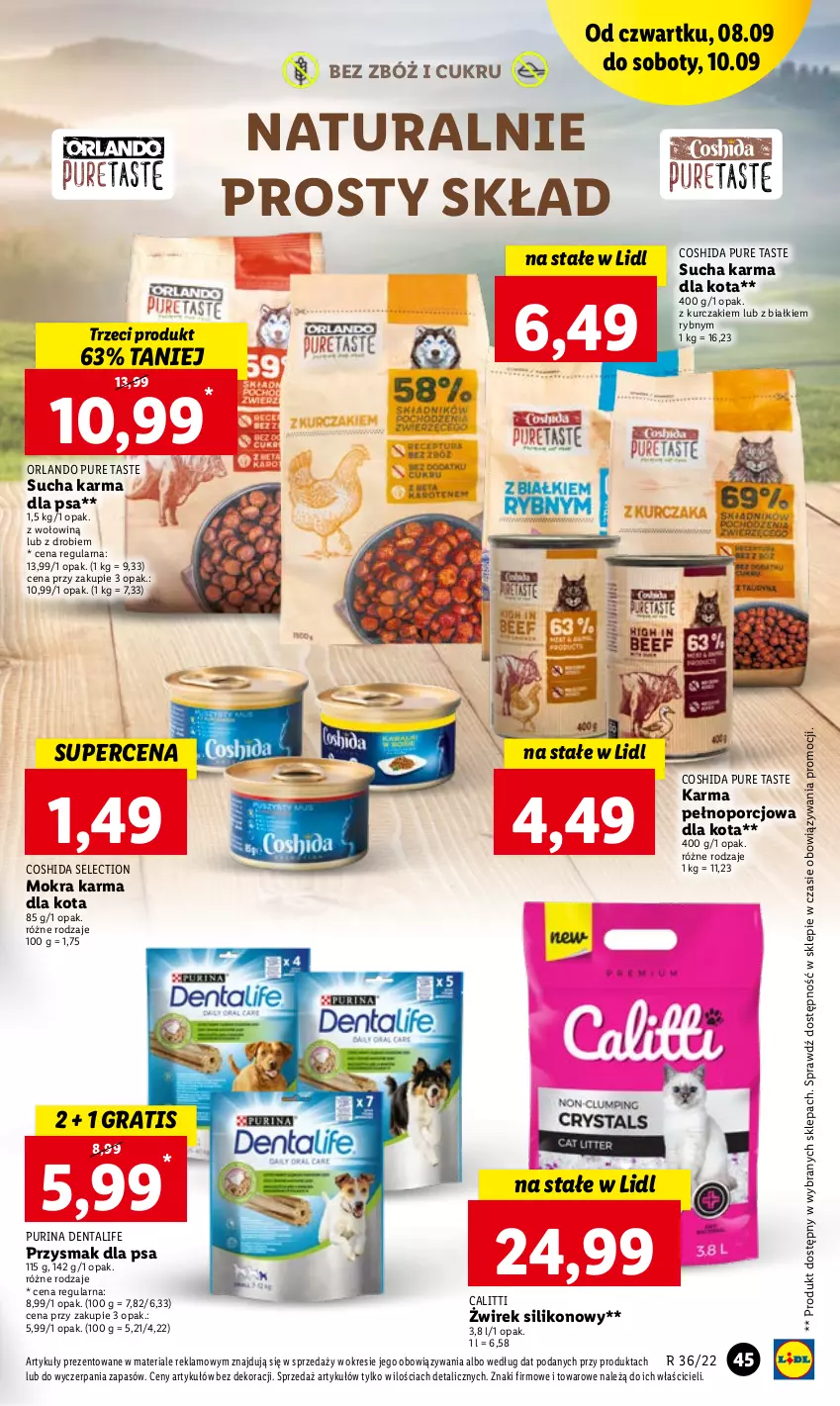 Gazetka promocyjna Lidl - GAZETKA - ważna 08.09 do 10.09.2022 - strona 45 - produkty: Gra, Kurczak, Mokra karma, Por, Przysmak dla psa, Pur, Purina, Sucha karma