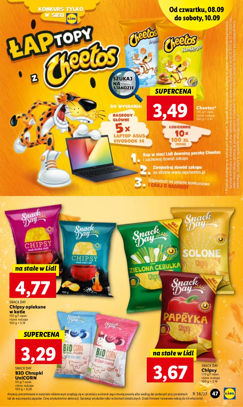 Gazetka promocyjna Lidl - GAZETKA - ważna 08.09 do 10.09.2022 - strona 47 - produkty: Cheetos, Chipsy, Chrupki