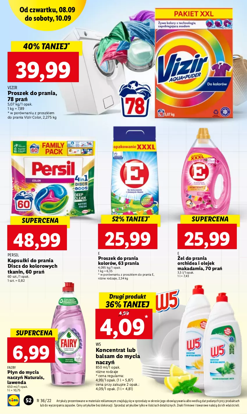 Gazetka promocyjna Lidl - GAZETKA - ważna 08.09 do 10.09.2022 - strona 52 - produkty: Balsam do mycia naczyń, Do mycia naczyń, Fa, Fairy, Kapsułki do prania, Olej, Persil, Płyn do mycia, Płyn do mycia naczyń, Por, Proszek do prania, Vizir