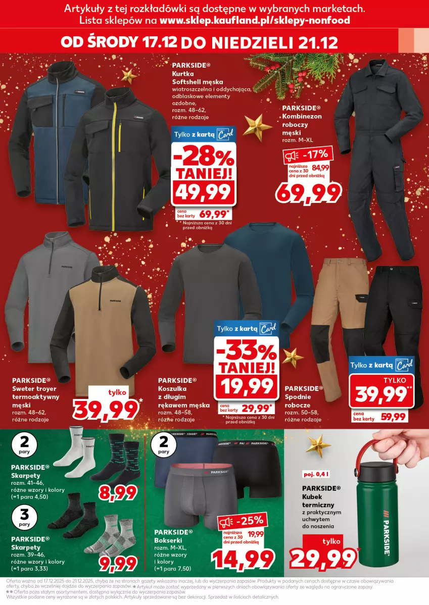 Gazetka promocyjna Kaufland - Kaufland - ważna 17.12 do 23.12.2025 - strona 13 - produkty: Bokserki, Karp, Kombinezon, Kosz, Koszulka, Kubek, Kubek termiczny, Kurtka, Parkside, Ser, Spodnie