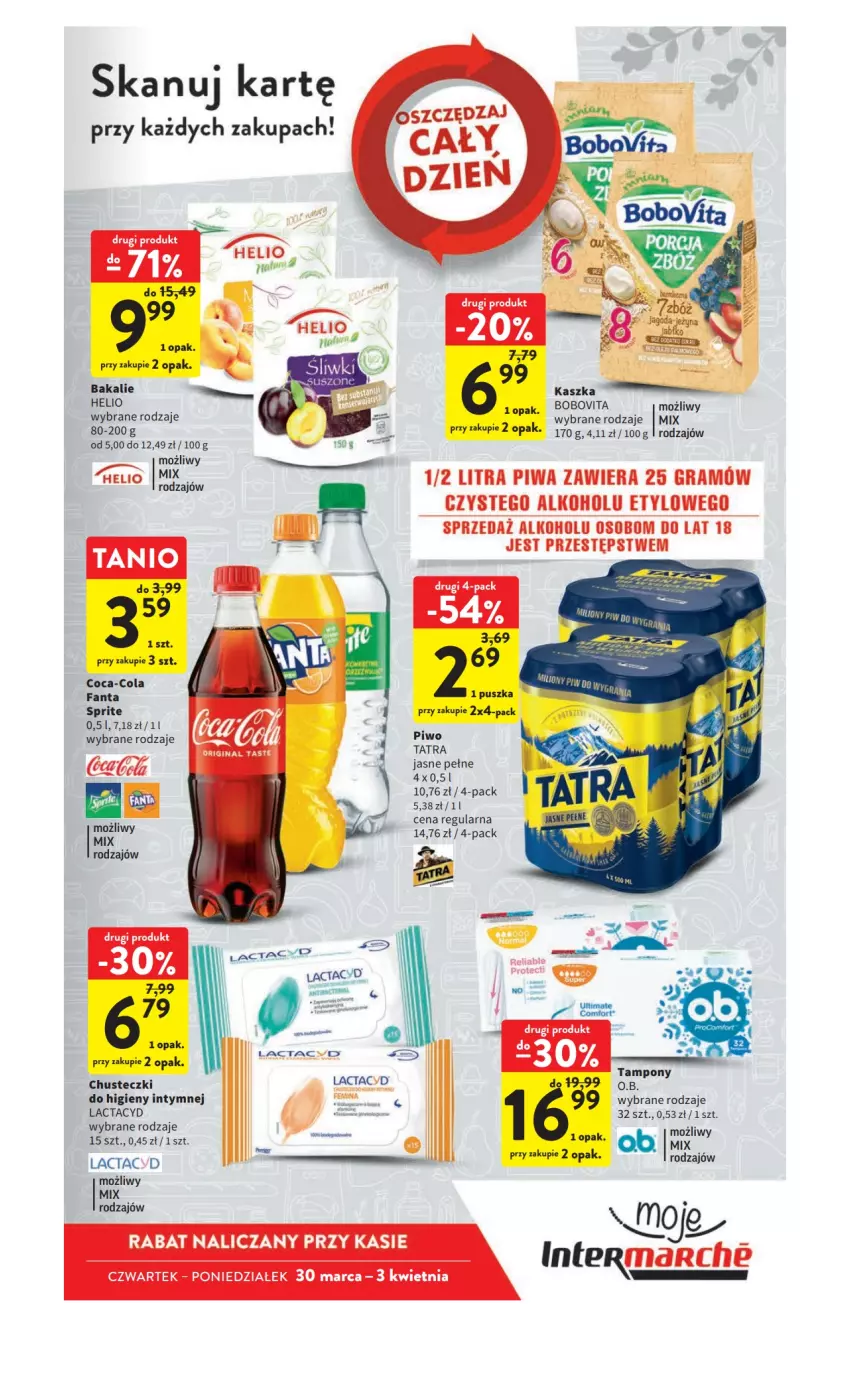 Gazetka promocyjna Intermarche - Gazetka Intermarche - ważna 30.03 do 03.04.2023 - strona 17 - produkty: BoboVita, Chusteczki, Coca-Cola, Fa, Fanta, Gra, Helio, Lactacyd, Piwa, Piwo, Sprite, Tampony, Tatra