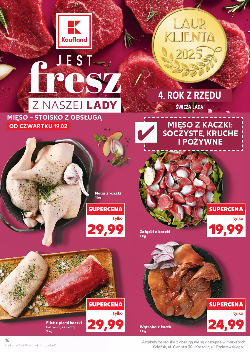 Gazetka promocyjna Kaufland - Gazetka tygodnia - ważna 19.02 do 25.02.2026 - strona 16 - produkty: Filet z piersi kaczki, Kosz, Mięso, Noga z kaczki, Szal